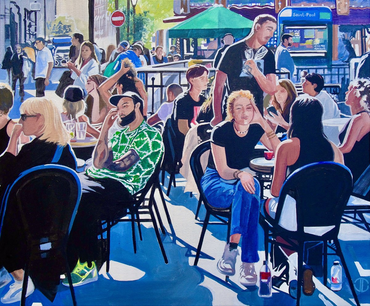 Impressionistic Portrait Acrylic Painting By Joseph Lynch, 24 X 20, Paris Le Marais St Pauls, Original Artwork