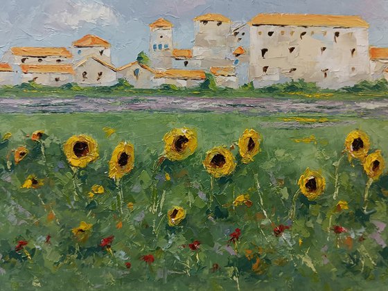 Sunflowers field near the old village