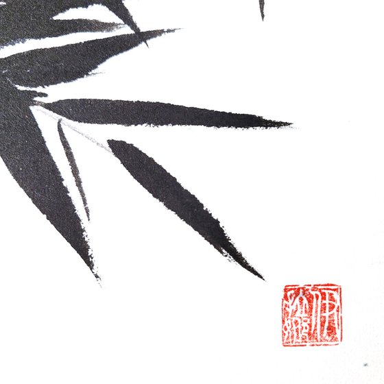 Two Bamboos with a Red Ladybug