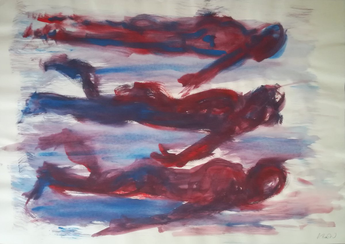 Expressive Portrait Acrylic Painting By Aleksandar Basic, 35 X 23, Swimmer Three, Original Artwork