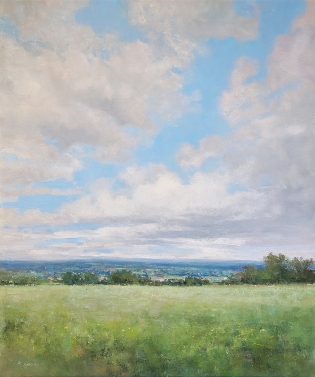 Impressionistic Landscape Oil Painting By Pascal Giroud, 18 X 22", Sky Of March, Original Artwork