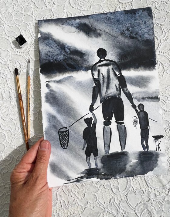 Father Kids Sea Holiday
