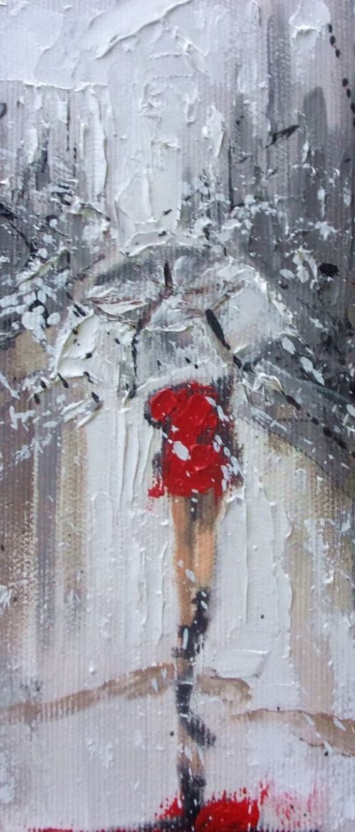 " RAINY STREET " original painting CITY palette knife by Monika Luniak