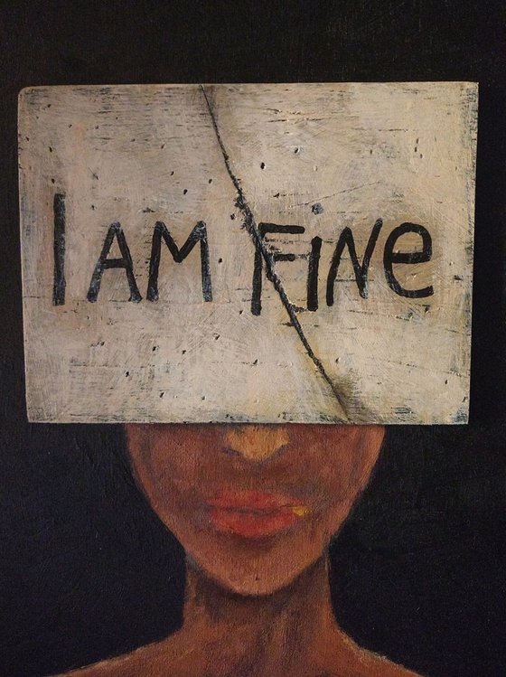 I AM FINE. mixed media painting