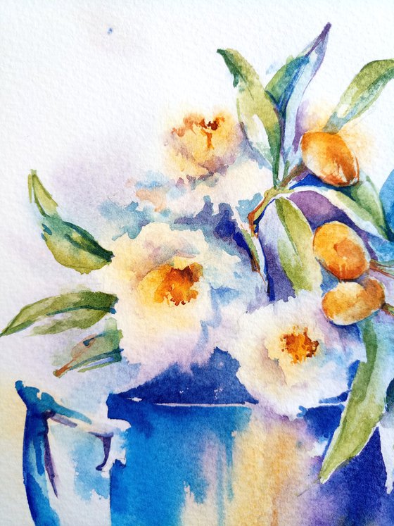 Modern still life "Bright Days of Autumn" original watercolor sketch