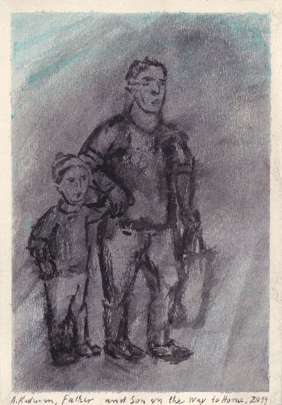 Father and Son on the Way to Home, March 2014, acrylic on paper, 24,6 x 17,3 cm