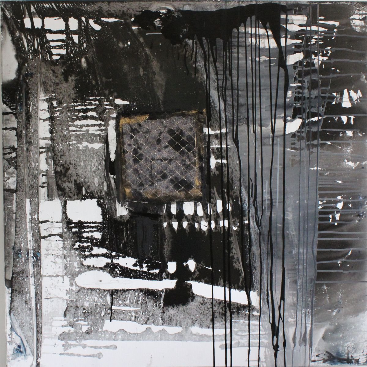 Abstract Acrylic Painting By Sylvie Dodin, 39 X 39", Black And White, Original Artwork
