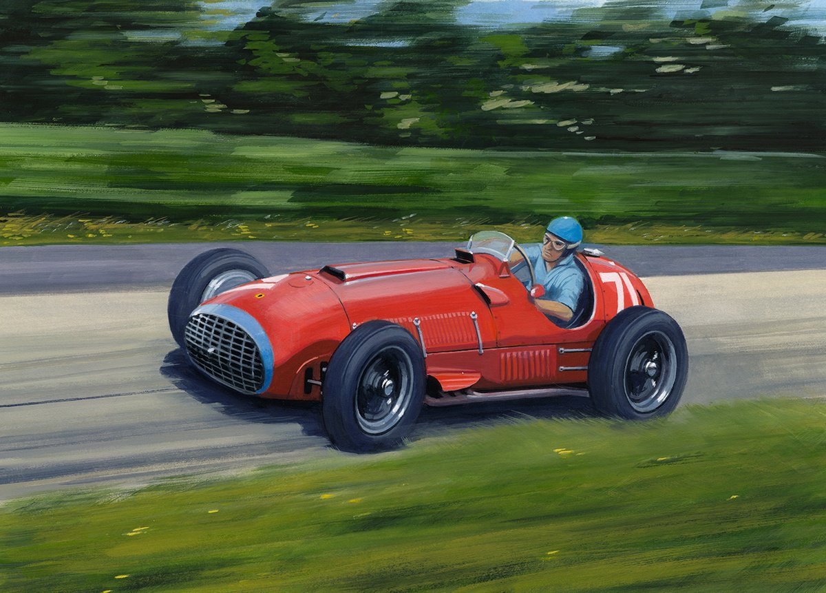 Illustrative Transport Painting By Martin Tomlinson, 22 X 18", Alberto Ascari, Ferrari, 1951, Original Artwork
