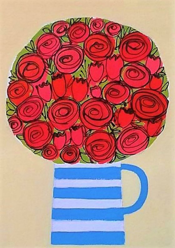 Red Flowers in a Cornishware Jug II