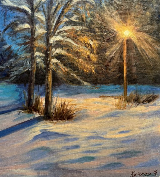 Winter evening original artwork