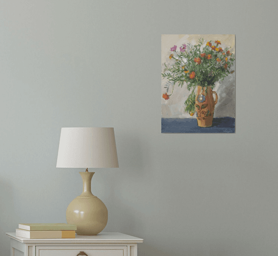 Marigolds in a ceramic pot