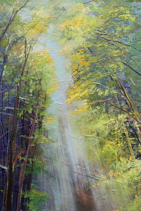 Forrest Glade Dawn Rays (Large Painting).