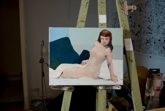 nude woman on blue