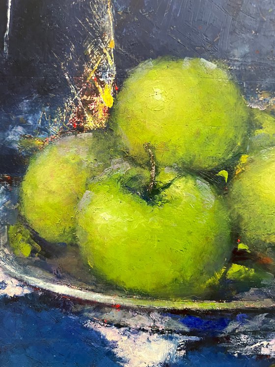 Green Apple Blue Still Life