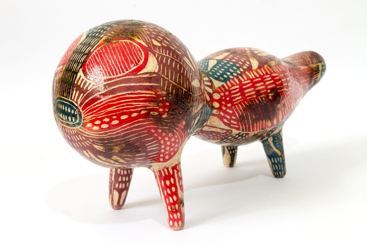 Naive Animal Clay Sculpture By Yuliia Dunaieva, 12 X 6", Beast, Original Artwork