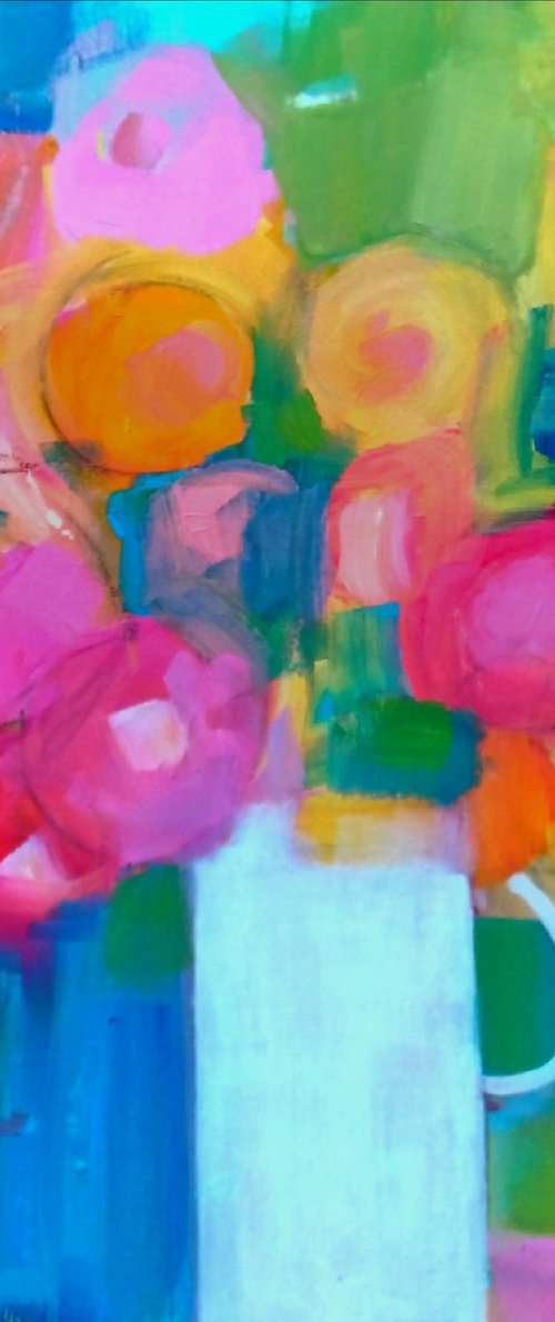Spring Flowers in a White Vase by Jan Rippingham