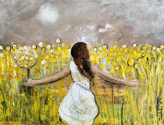 Feel Good Painting / Meadow / Yellow / Child / Flowers / Home Decor / Wall Art / Canvas Painting/ Gift Ideas