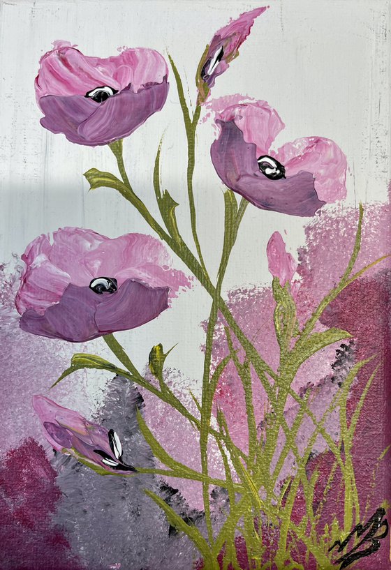 Pink Poppies on a Triptych