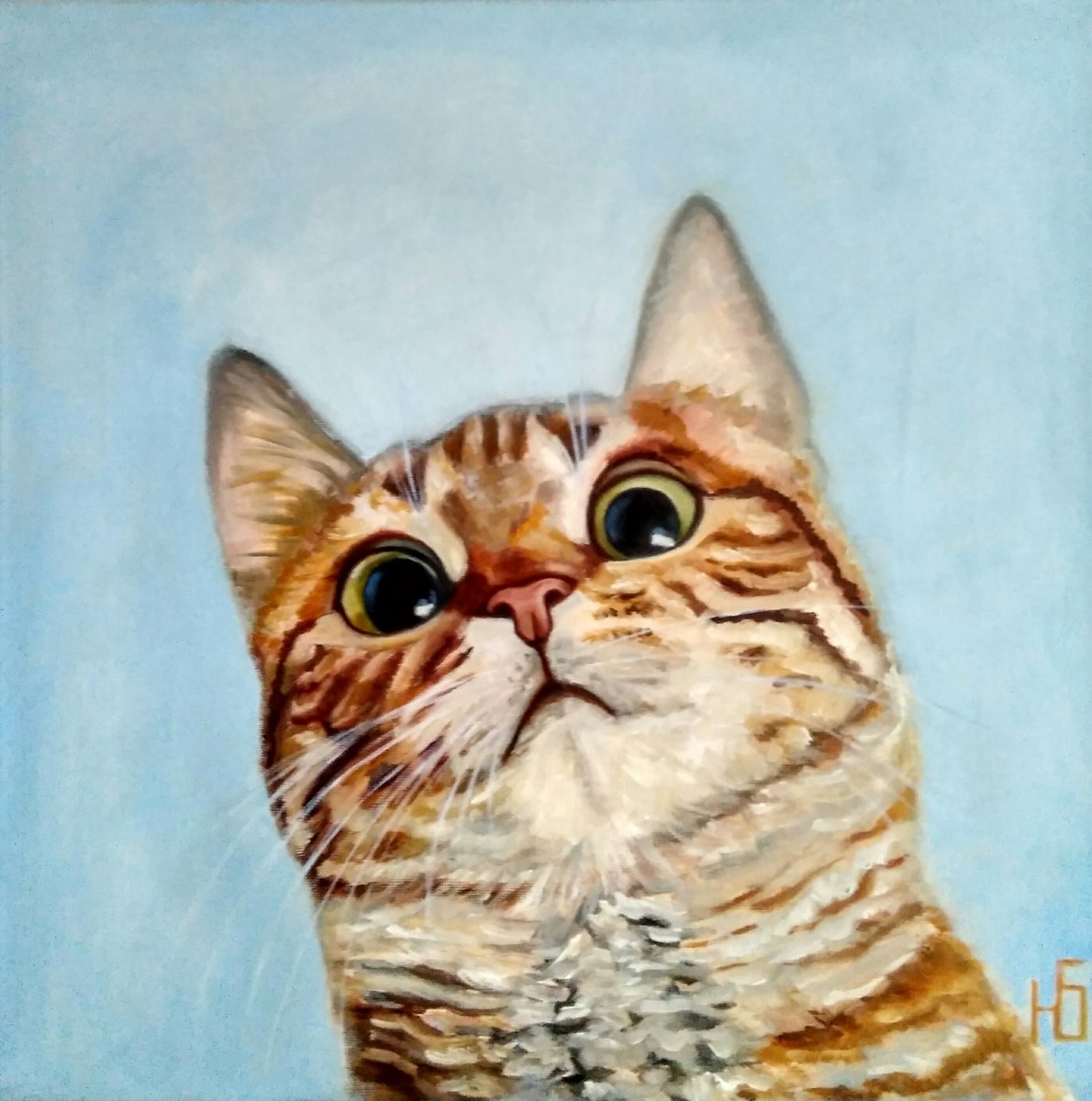 Funny cat, 40x40 cm, ready to hang. by Yulia Berseneva