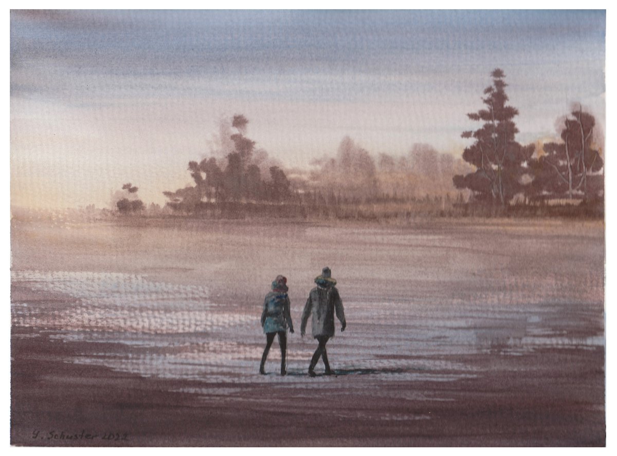 Impressionistic Landscape Watercolour By Yulia Schuster, 12 X 9", Walk, Original Artwork