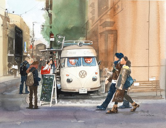 Sanjo Street Food Van 2013 30x40cm Watercolor
