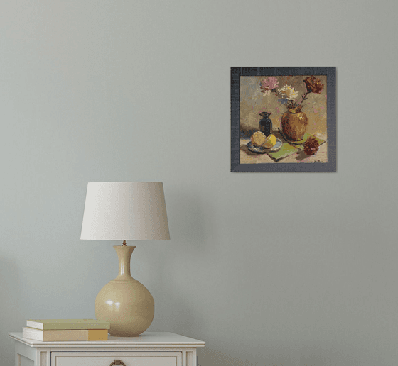 Copper vase and some lemons