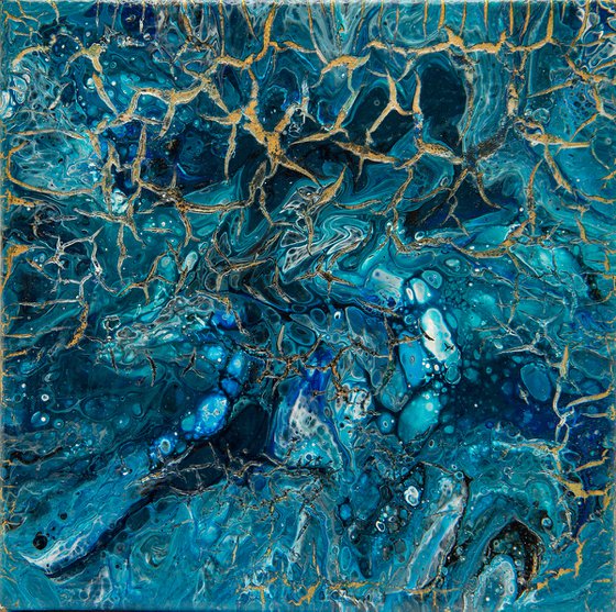 Blue navy small pouring abstract art wall decor