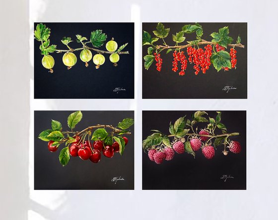 "FRUITS ON A GRAY BACKGROUND"