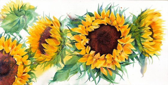 Sunflower painting, Sunflower watercolour painting, Floral Wall Art, Floral painting, yellow flower