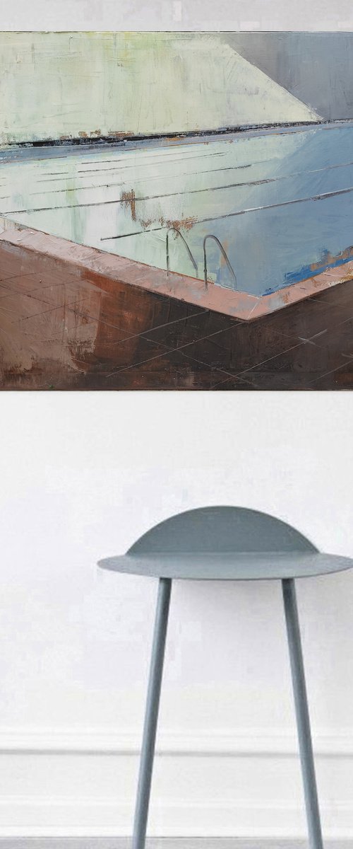 Oil painting, canvas art, stretched, "Pool 25". Size 39,4/ 27,6 inches (100/70cm). by Kariko ono
