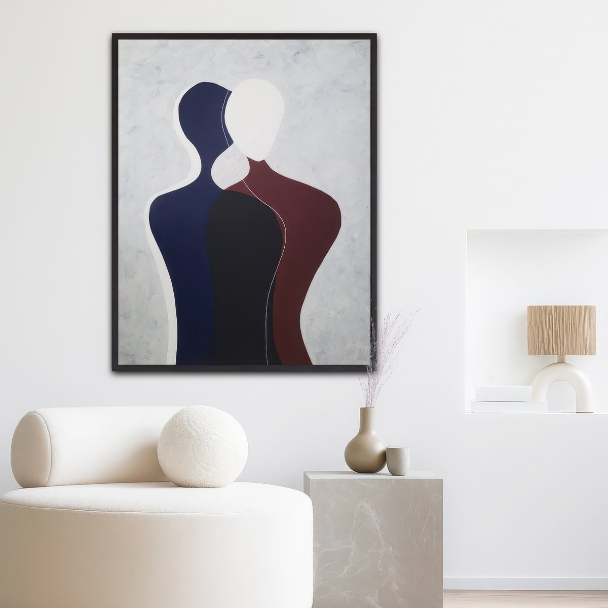 Geometric Portrait Acrylic Painting By Veronika Obushikhina, 31 X 39", Connected 2, Original Artwork