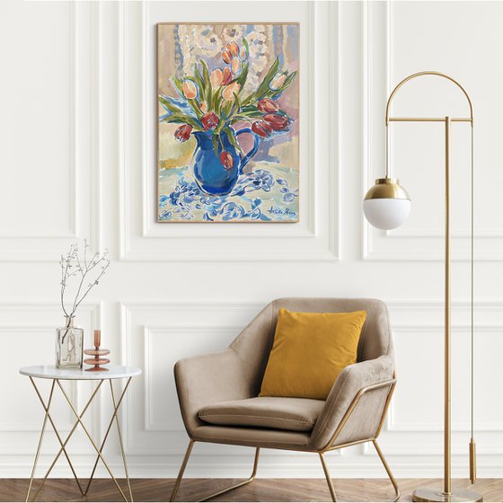 Tulips in a Blue Vase