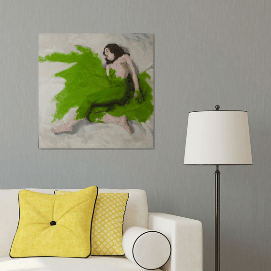 nude woman with green