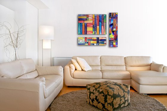 "Built For This" -  Save As A Series - Original PMS Abstract Triptych Oil Paintings On Wood - 34" x 32"