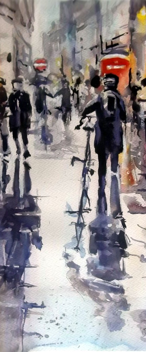 Wet Manchester Streets by Anthony Barrow BA(Hons) Fine Art
