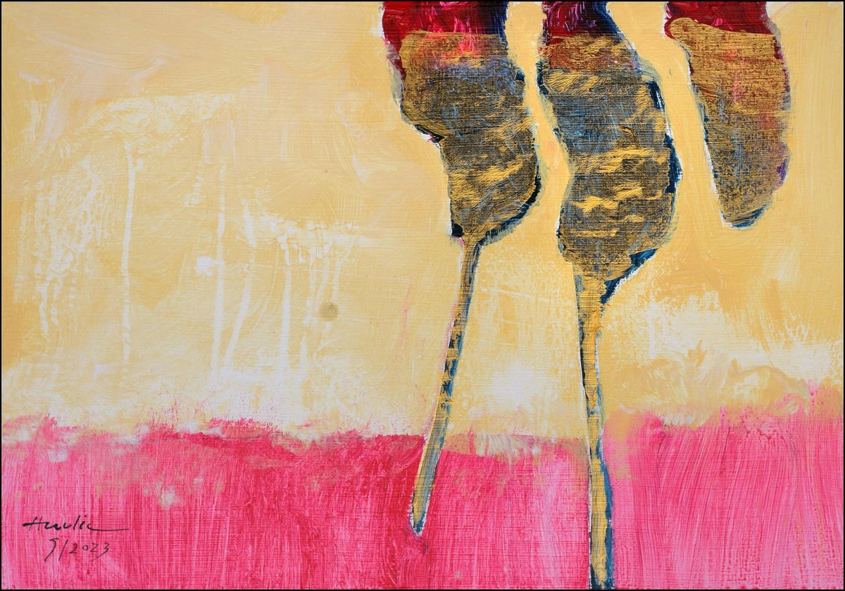 Landscape Acrylic Painting By Jiri Havlik, 20 X 14, Red Garden, Original Artwork