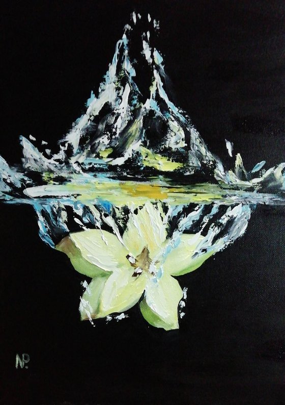 Carambola, canvas original still life, small gift idea, splashes art