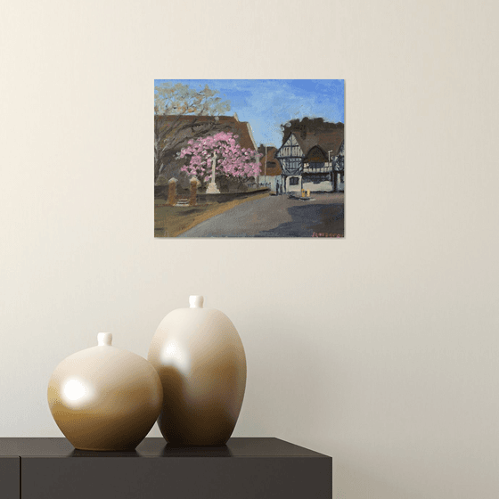 Cherry blossom at St Lawrence, oil painting.