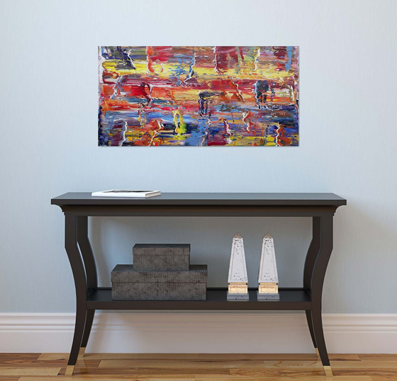 "Go With The Flow" - FREE WORLDWIDE SHIPPING - Original PMS Abstract Oil Painting On Canvas - 36" x 18"