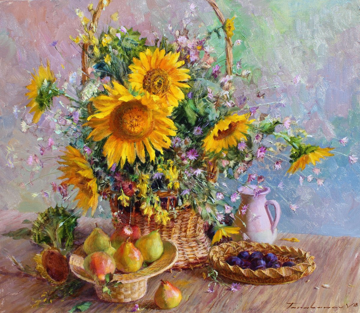 Impressionistic Botanical Oil Painting By Volodymyr Tarabanov, 31 X 28", Generous Summer, Original Artwork