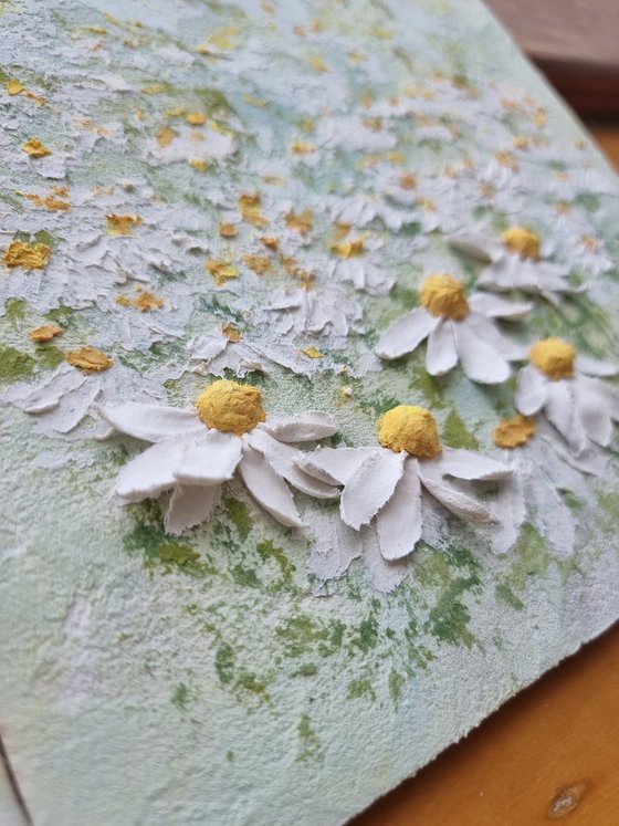 Chamomile happiness 2. Light relief landscape with white flowers. Summer blooming