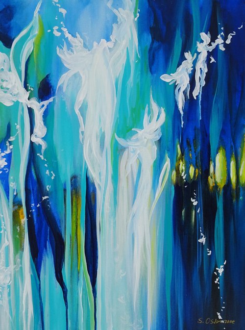 Abstract Navy, Ocean Blue, Turquoise, Teal, Aqua, White Painting. Contemporary Artwork for Livingroom, Bedroom, Bathroom Decor by Sveta Osborne