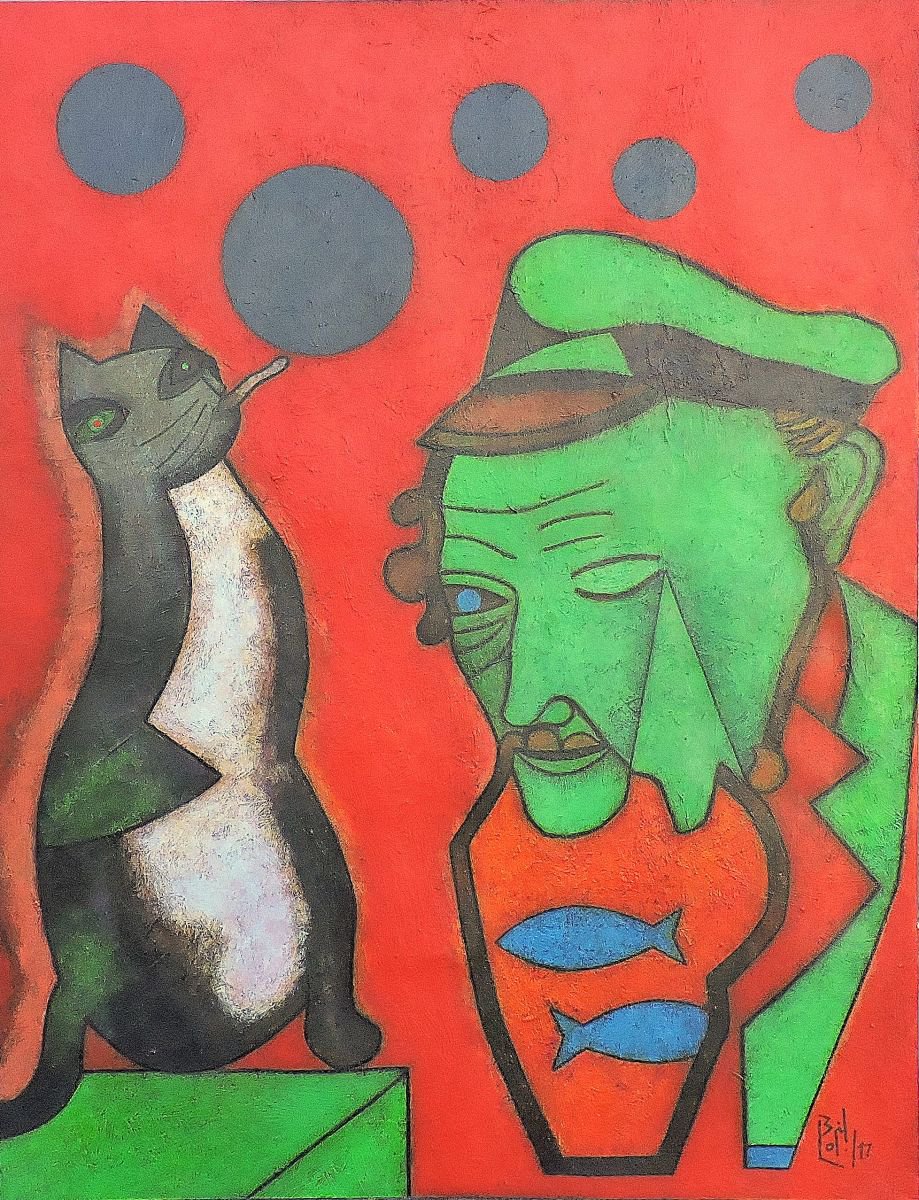 Popota the cat planning the gray five-year period (Tribute to Chagall) by Orlando Boffill