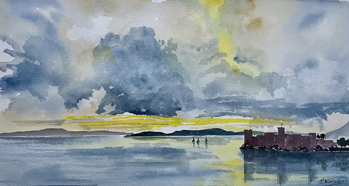 Impressionistic Watercolour , Evening At Bodrum Castle By Brian Tucker, 18 X 10, Artwork For Sale On Artfinder