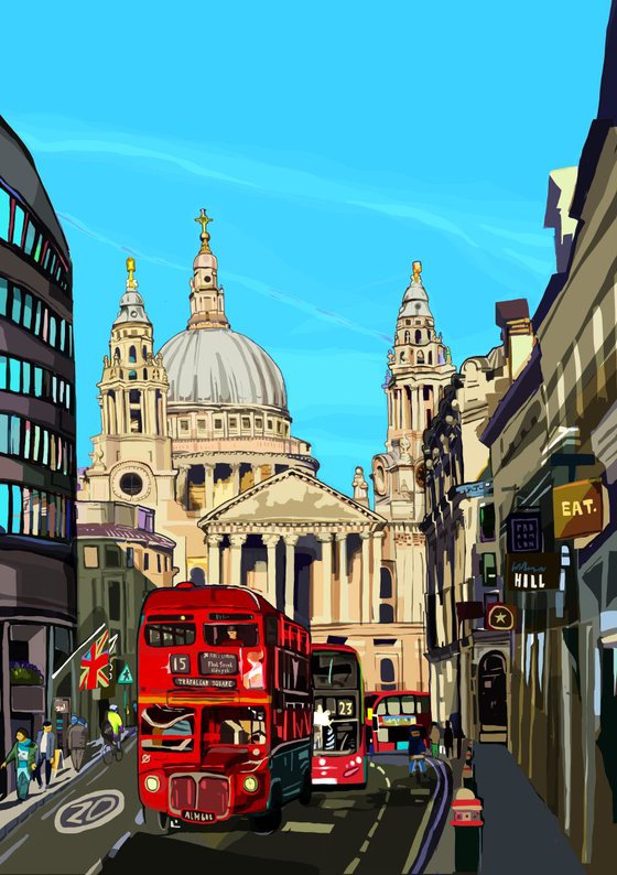 A3 St Paul's Cathedral (Light Blue), London, Giclee Print