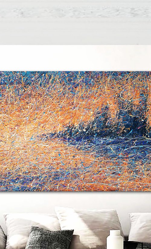 Large New York City Landscape painting Orange sky painting Cityscape Painting Landscape Original Night City art by Nadiia Antoniuk