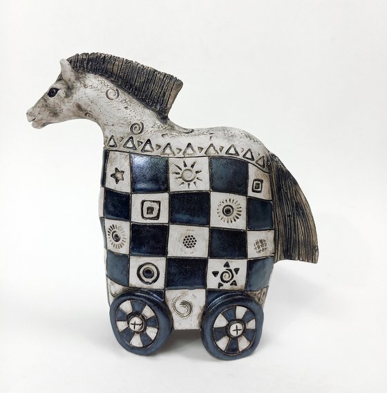 The Chess Horse. Ceramic sculpture
