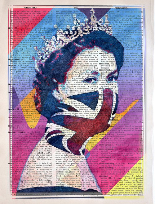 Queen Elizabeth II - The Union Jack Face Mask - Pop Art Collage Art on Large Real English Dictionary Vintage Book Page by Jakub DK - JAKUB D KRZEWNIAK
