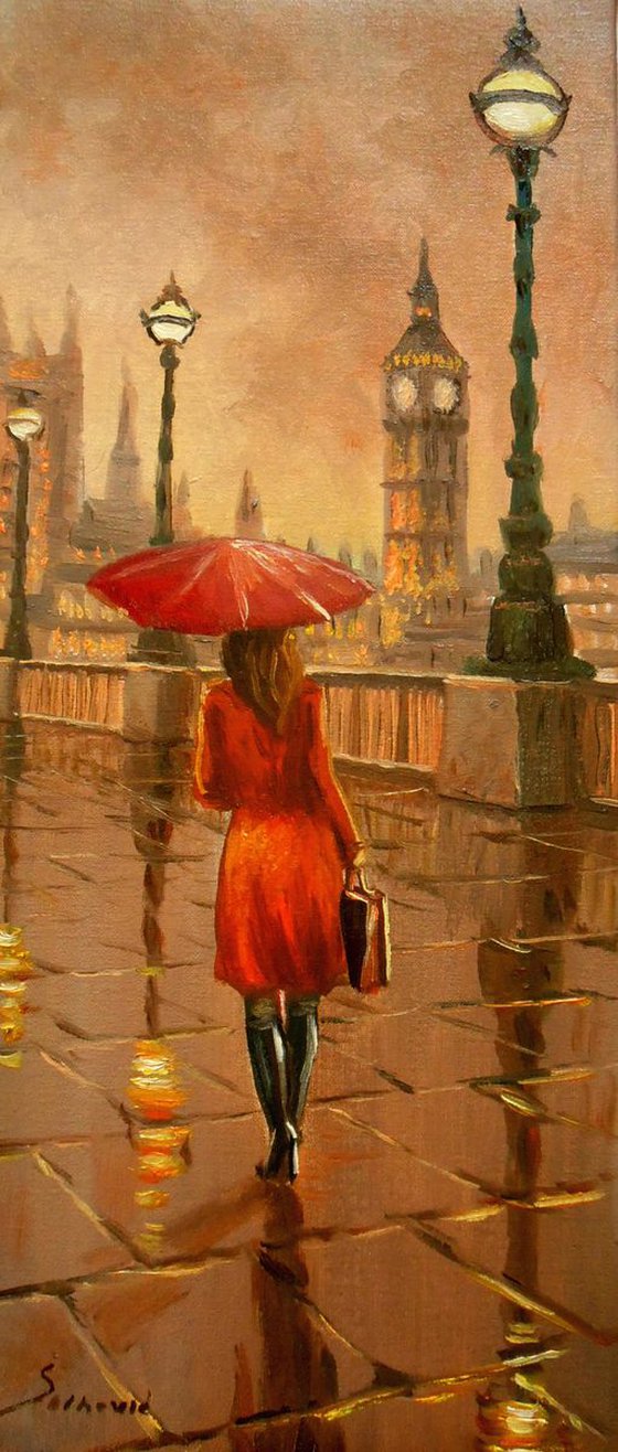 RAINY LONDON II  oil on canvas, London scene, 10% off sale ! ORDER THE SAME ARTWORK