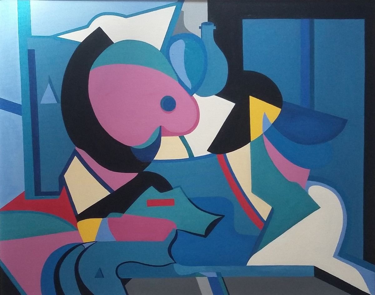 Geometric Abstract Oil Painting By Paul Heron, 33 X 28", Studio 2, Original Artwork